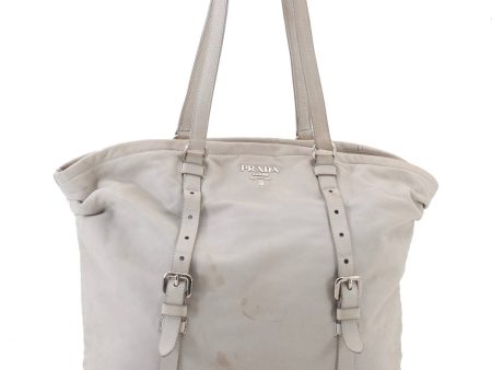 Authentic PRADA Leather Shoulder Tote Bag Purse Ivory 6092C Online Sale