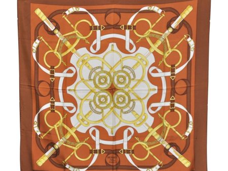 Authentic HERMES Carre 90 Scarf  Eperon d or  Silk Brown 7609C on Sale