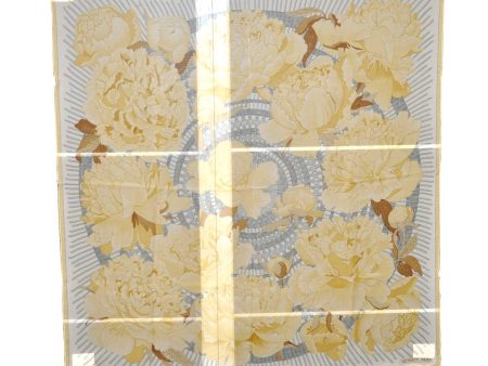 Authentic HERMES Carre 90 Scarf  Les Pivoines  Silk Mousseline Yellow 3958C Online Sale