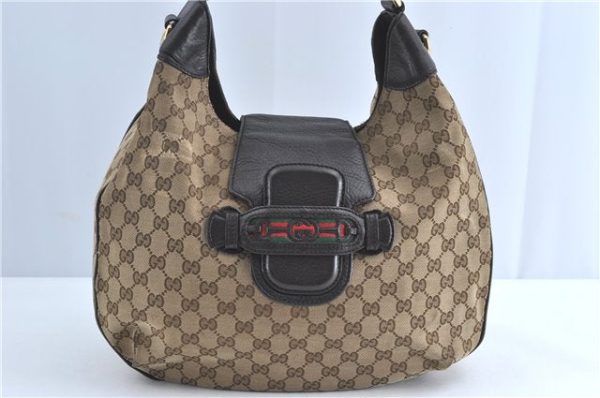 GUCCI Web Sherry Line Shoulder Hand Bag GG Canvas Leather 296851 Brown J0490 on Sale