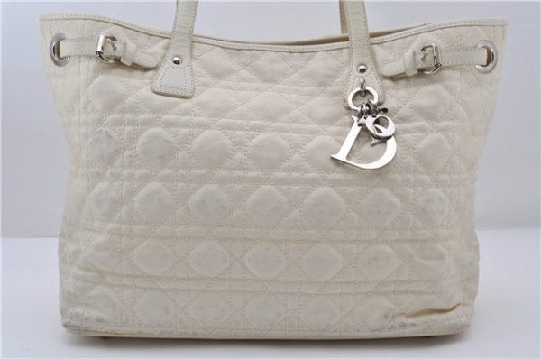 Auth Christian Dior Panarea Cannage Shoulder Tote Bag PVC Leather Ivory 7571C For Cheap