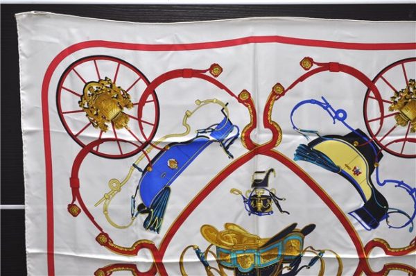 Authentic HERMES Carre 90 Scarf  SPRINGS  Silk White Red 2970D Hot on Sale