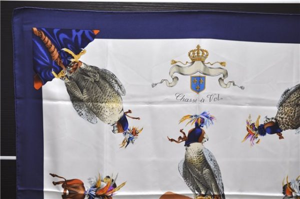 Authentic HERMES Carre 90 Scarf  Chasse a VOL  Silk Blue 2981D on Sale