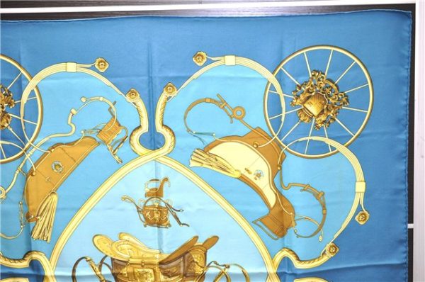 Authentic HERMES Carre 90 Scarf  SORINGS  Silk Blue 5402D Fashion