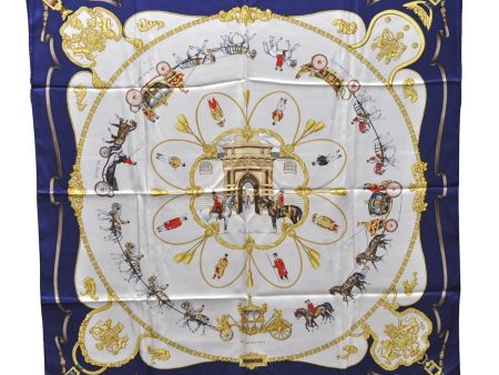 Authentic HERMES Carre 90 Scarf  THE ROYAL MEWS  Silk Blue 3943D For Sale