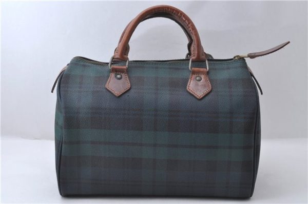 Authentic POLO Ralph Lauren Check PVC Leather Hand Boston Bag Green 3036D Supply