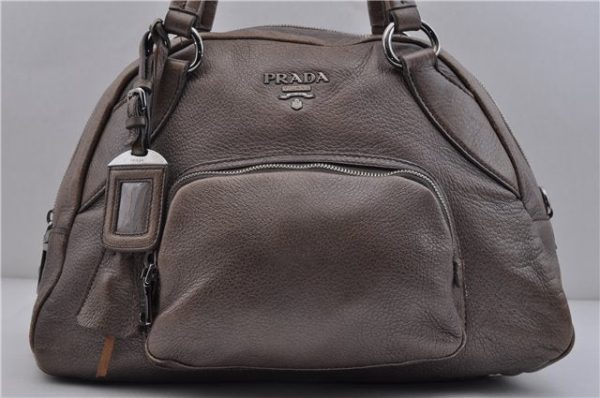 Authentic PRADA Vit Daino Leather Shoulder Bag Purse BL0557 Gray 6189C Fashion