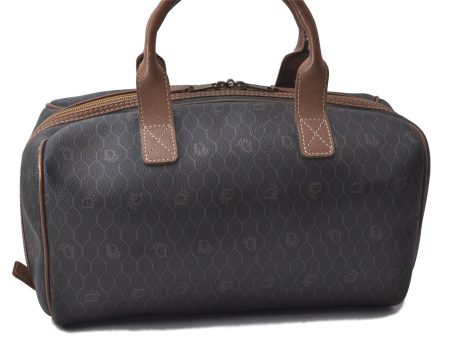 Auth Christian Dior Honeycomb Boston Hand Bag PVC Leather Black Brown CD 3073D Cheap