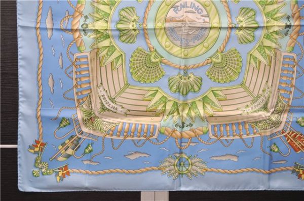 Authentic HERMES Carre 90 Scarf  RAILING  Silk Light Blue Box 6162C For Discount