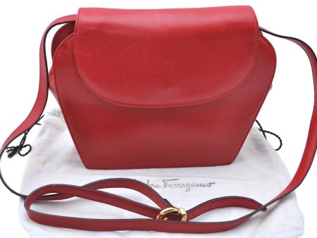 Authentic Salvatore Ferragamo Shoulder Cross Body Bag Purse Leather Red H6443 Supply