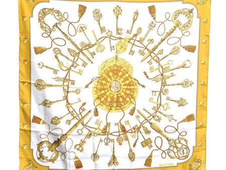 Authentic HERMES Carre 90 Scarf  LES CLES  Silk Yellow H7370 Online now