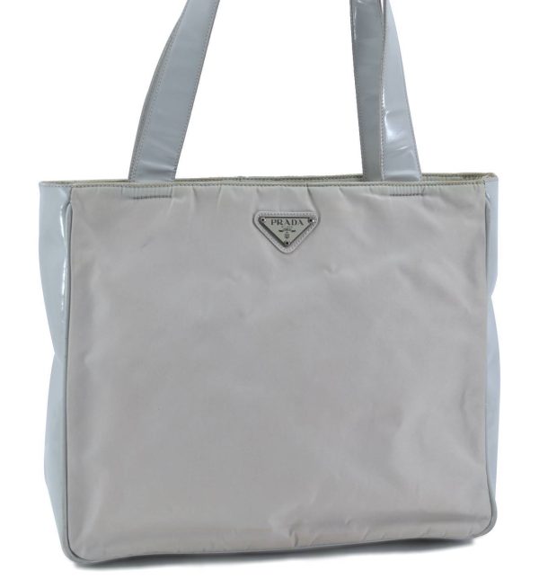 Authentic PRADA Nylon Shoulder Tote Bag Light Gray H1446 For Discount