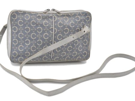 Auth CELINE C Macadam Pattern Shoulder Cross Bag Canvas Leather Light Blue H3303 For Discount