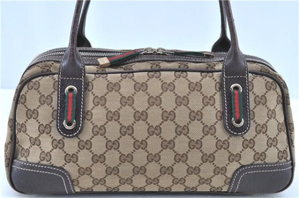 GUCCI Web Sherry Line Princy Ribbon Shoulder Bag GG Canvas 161720 Brown H7844 Online now