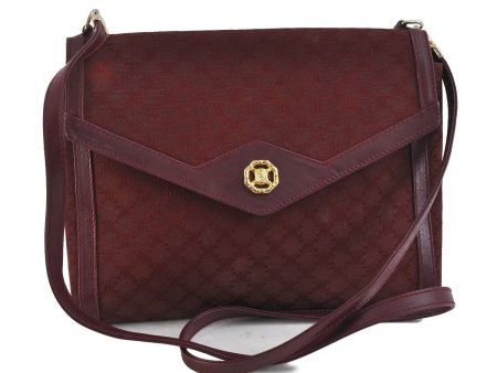 Auth CELINE Macadam Blason Shoulder Cross Body Bag Canvas Leather Bordeaux 6978C For Cheap