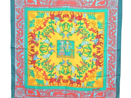 Authentic HERMES Carre 90 Scarf  EARLY AMERICA  Silk Green H7923 on Sale