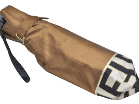 Authentic FENDI Zucca Folding Umbrella Gold Black White H1552 on Sale