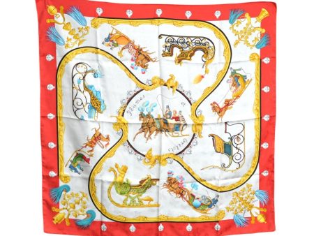 Authentic HERMES Carre 90 Scarf  Plumes et Grelots  Silk Red H1770 on Sale