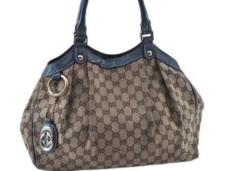 Auth GUCCI Sukey Shoulder Tote Bag GG Canvas Leather 211944 Brown Blue 5581C Online Hot Sale