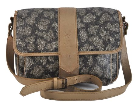 Authentic YVES SAINT LAURENT Monogram Shoulder Cross Bag PVC Leather Gray 5399C Discount