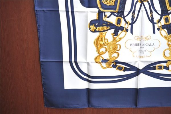 Authentic HERMES Carre 90 Scarf  BRIDES de GALA par  Silk Blue Navy Box H7493 Supply