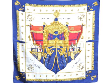 Authentic HERMES Carre 90 Scarf  VUE DU CARROSSE DE LA GAL?RE  Silk Blue H1341 For Cheap