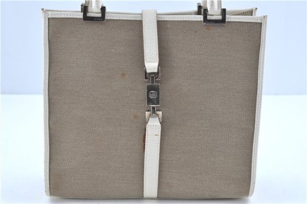 Auth GUCCI Jackie Shoulder Tote Bag Canvas Leather 0021065 Beige White H8248 For Sale