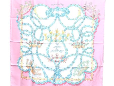 Authentic HERMES Carre 90 Scarf  SACRE DU PRINTEMPS  Silk Pink H7900 Hot on Sale