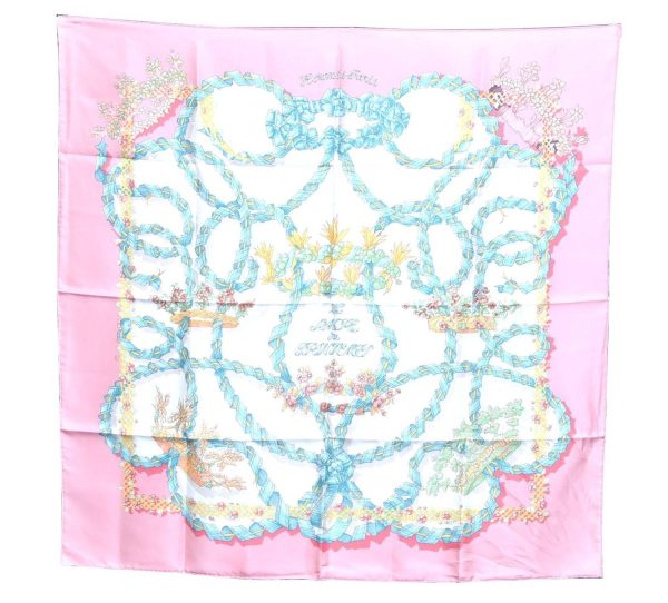 Authentic HERMES Carre 90 Scarf  SACRE DU PRINTEMPS  Silk Pink H7900 Hot on Sale