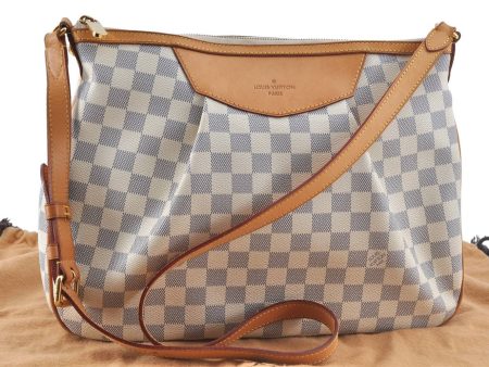 Auth Louis Vuitton Damier Azur Siracusa MM Shoulder Cross Bag N41112 LV H6952 For Sale