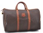 Auth CELINE Macadam Blason Pattern Travel Boston Bag PVC Leather Brown 7400C For Sale