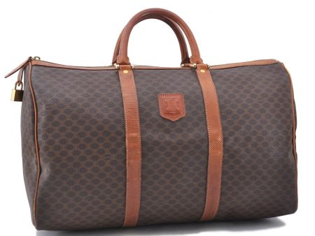 Auth CELINE Macadam Blason Pattern Travel Boston Bag PVC Leather Brown 7400C For Sale