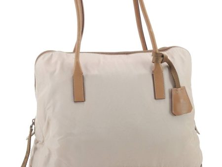 Authentic PRADA Nylon Leather Shoulder Tote Bag Ivory Beige 2402D Online Hot Sale