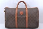 Auth CELINE Macadam Blason Pattern Travel Boston Bag PVC Leather Brown 7400C For Sale