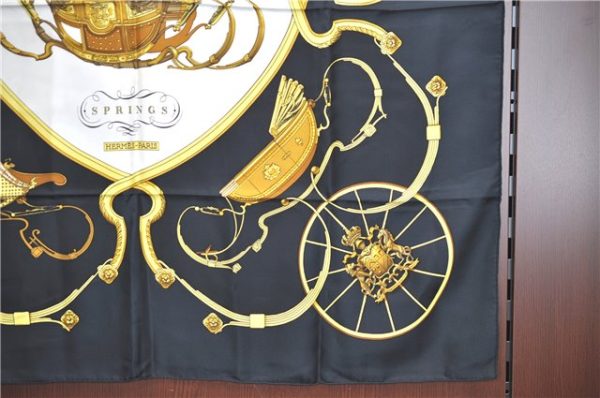 Authentic HERMES Carre 90 Scarf  SPRINGS  Silk Black H6618 Hot on Sale