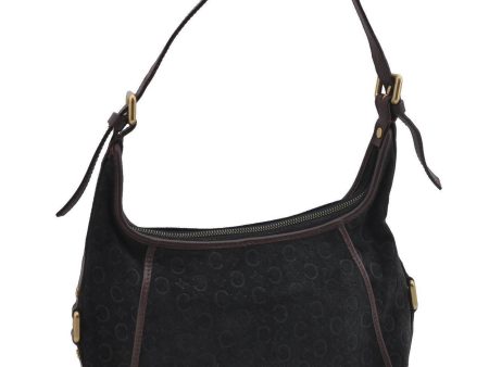 Auth CELINE C Macadam Pattern Shoulder Hand Bag Purse Suede Leather Black H2633 For Cheap