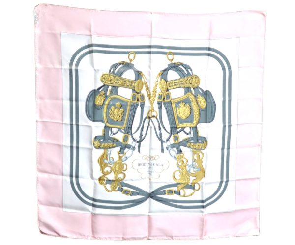 Authentic HERMES Carre 90 Scarf  BRIDES de GALA par  Silk Light Pink H1675 Online Sale