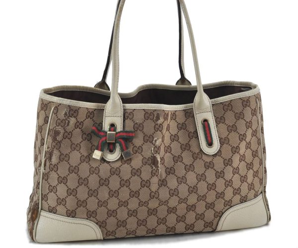 Auth GUCCI Princy Web GG Canvas Leather Shoulder Tote Bag 163805 Brown H2371 Cheap