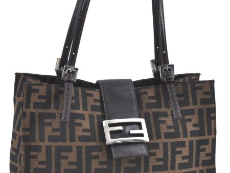 Auth FENDI Zucca Mamma Baguette Shoulder Tote Bag Canvas Leather Brown H6862 Discount