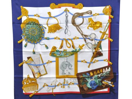 Authentic HERMES Carre 90 Scarf  Memoire d Hermes  Silk Navy Blue Box 3520C Online