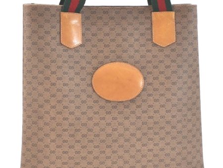 Auth GUCCI Micro GG Web Sherry Line Hand Tote Bag GG PVC Leather Brown G6469 Sale