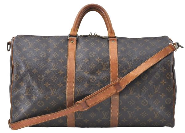 Auth Louis Vuitton Monogram Keepall Bandouliere 50 Boston Bag M41416 LV 0382B For Sale