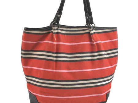 Authentic BURBERRY BLUE LABEL Shoulder Tote Bag Canvas Leather Red Black H2094 Fashion