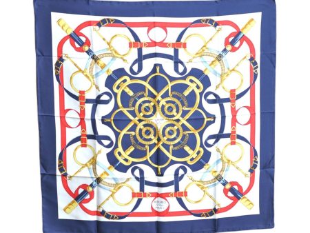 Authentic HERMES Carre 90 Scarf  Eperon d or  Silk Navy Blue H1349 Sale