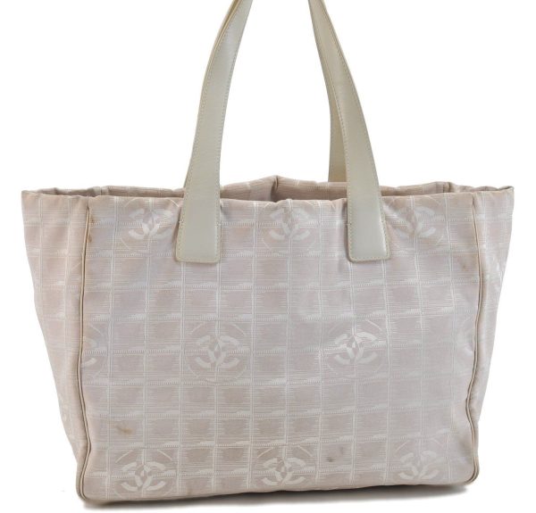 Auth CHANEL New Travel Line Shoulder Tote Bag Nylon Leather Light Pink G9584 Sale