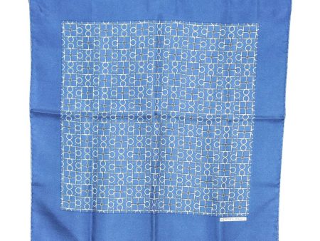 Auth HERMES Petit Carre 40 Scarf Handkerchief Silk Fittings Motif Blue 4328C For Sale