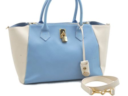 Samantha Thavasa Azel 2Way Shoulder Tote Bag Leather Bicolor Blue White H3289 Online Sale