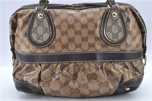 Auth GUCCI Jumbo GG Crystal Shoulder Tote Bag PVC Leather 223962 Brown H8111 Sale