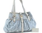 Auth CELINE C Macadam Blason Shoulder Tote Bag Canvas Leather Light Blue H6183 on Sale