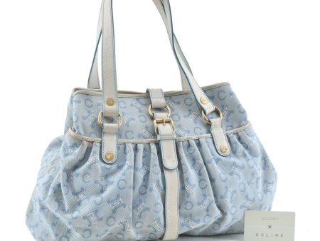 Auth CELINE C Macadam Blason Shoulder Tote Bag Canvas Leather Light Blue H6183 on Sale